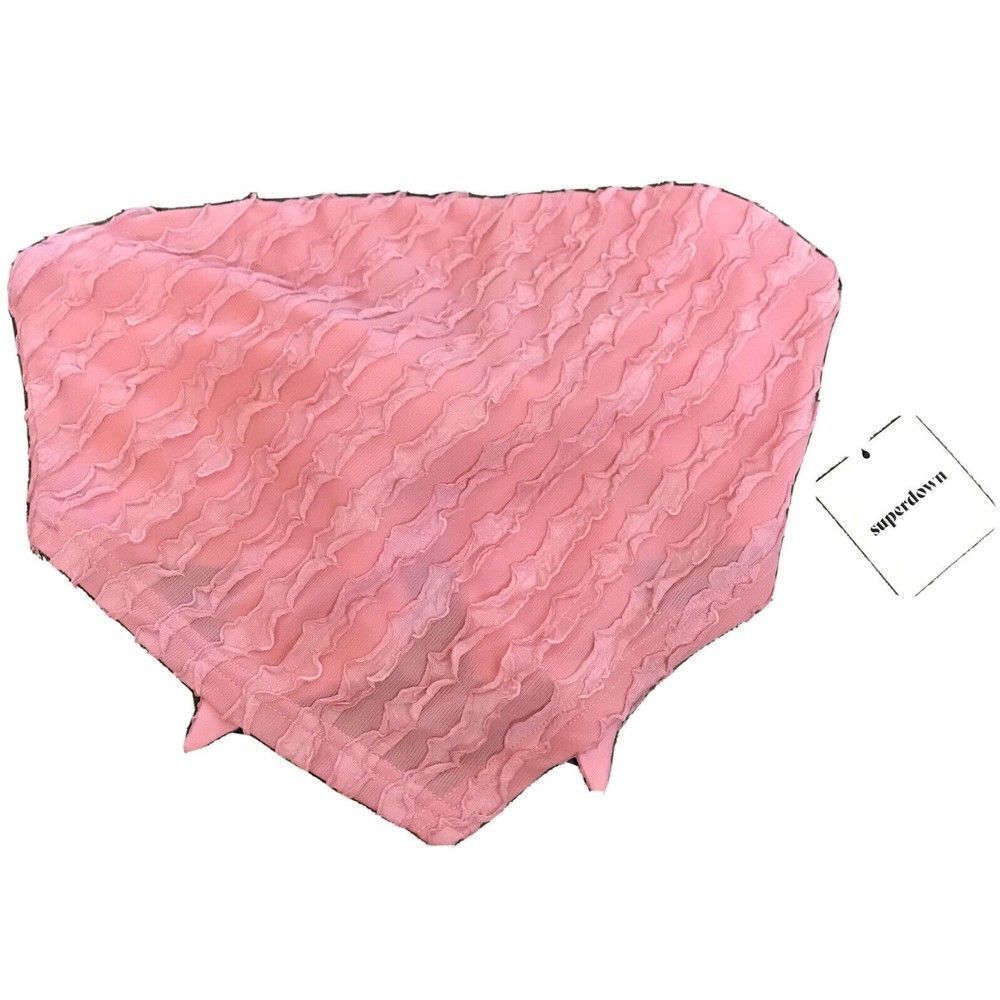 NEW Superdown M Pink Strapless Ruffle Crop Top Lined Tie Back Handkerchief